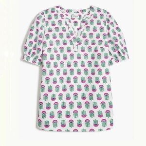 J. Crew Cotton Poplin Short Sleeve Top Blouse White Floral Women’s Size S CA199